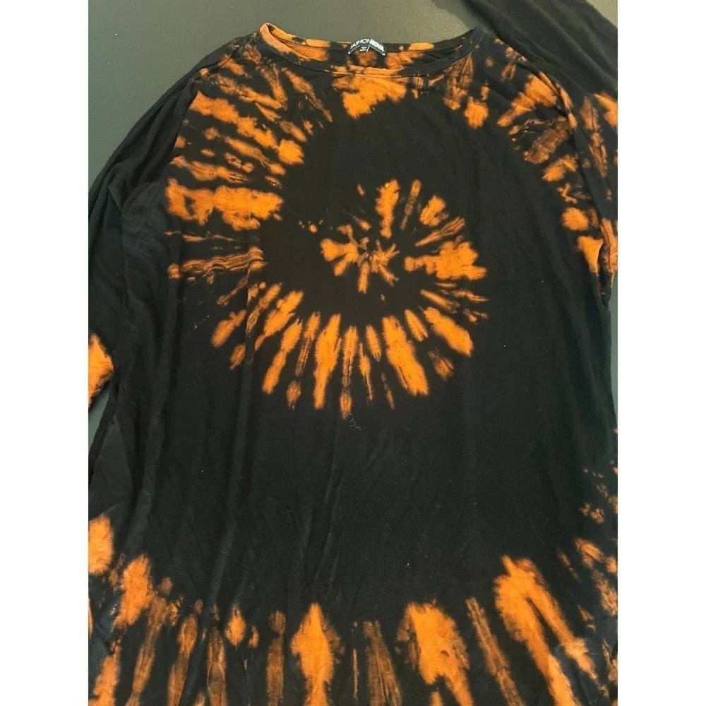 Fashion Nova Maxi Dress Womens Large Black Orange Tie Dye 1094 - Picture 11 of 12